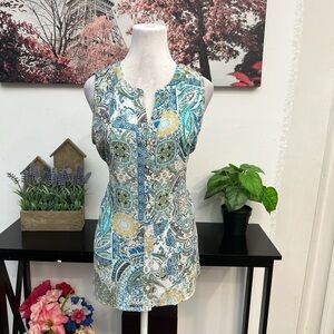 Spense Women’s Top Blouse Tunic Size M Paisley Sleeveless Button Down V Neck